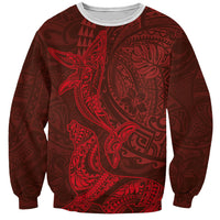 Hawaiian Monk Seal and Whale Sweatshirt Kakau Tribal Pattern Red Color LT03 Unisex Red - Polynesian Pride