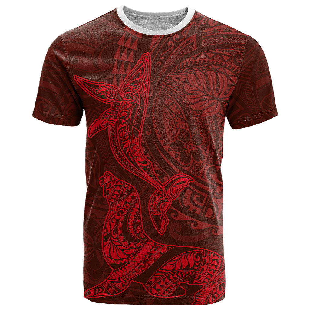Hawaiian Monk Seal and Whale T Shirt Kakau Tribal Pattern Red Color LT03 Red - Polynesian Pride