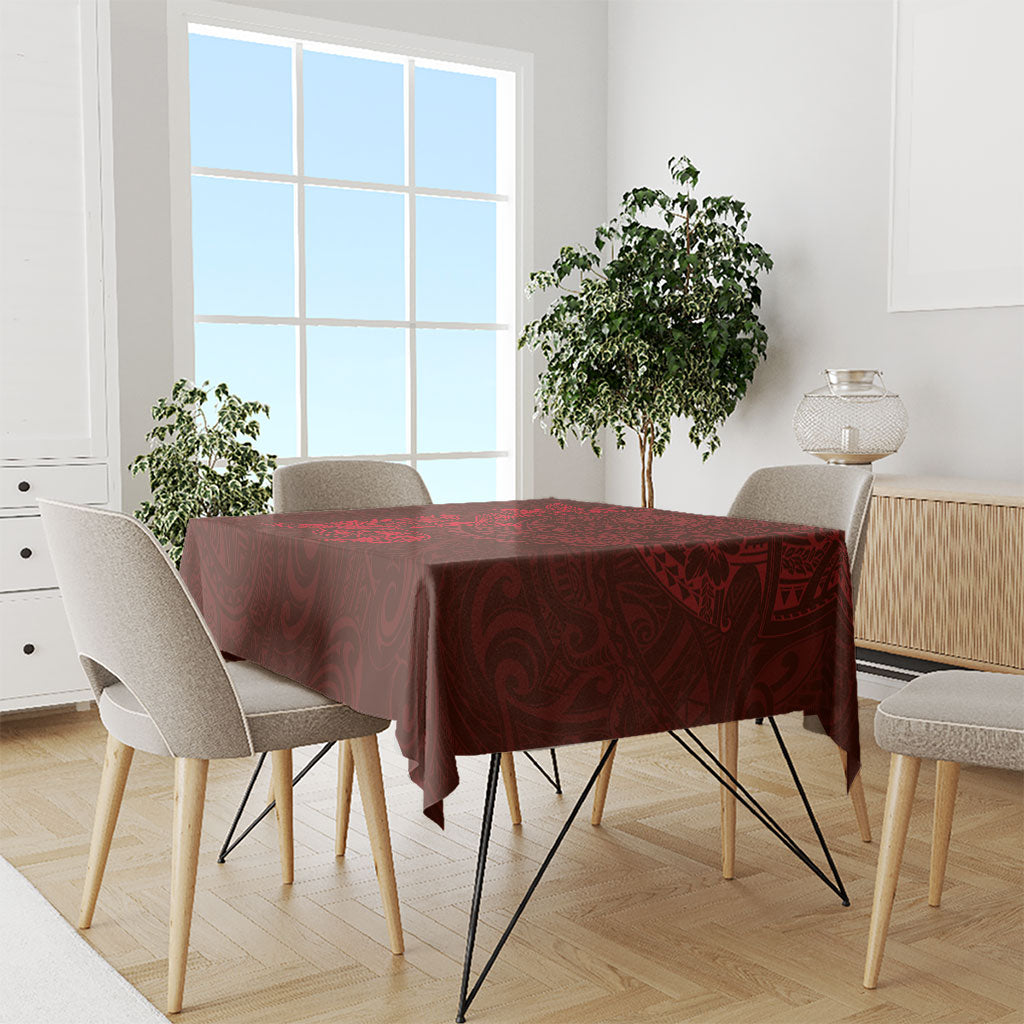 Hawaiian Monk Seal and Whale Tablecloth Kakau Tribal Pattern Red Color LT03 - Polynesian Pride