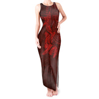 Hawaiian Monk Seal and Whale Tank Maxi Dress Kakau Tribal Pattern Red Color LT03 Women Red - Polynesian Pride