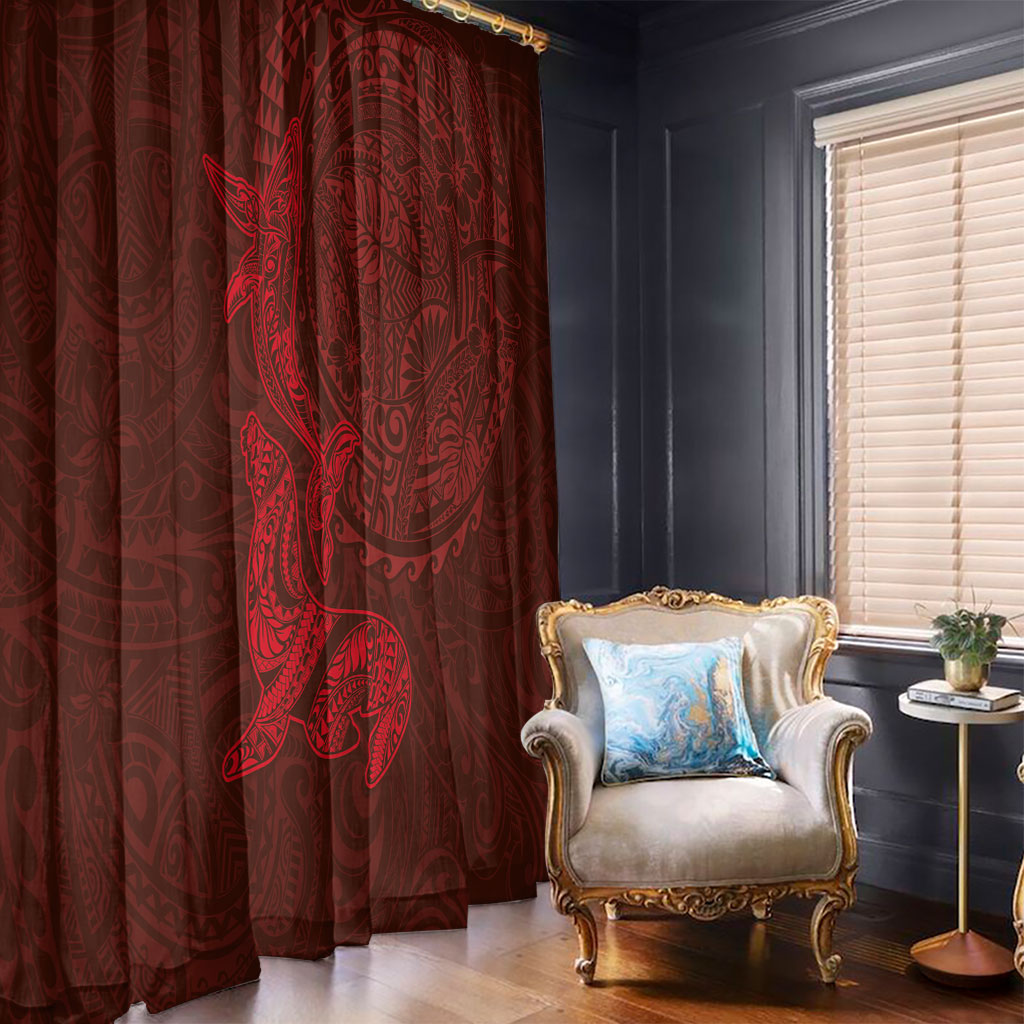 Hawaiian Monk Seal and Whale Window Curtain Kakau Tribal Pattern Red Color LT03 - Polynesian Pride