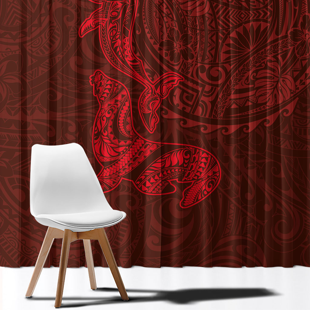Hawaiian Monk Seal and Whale Window Curtain Kakau Tribal Pattern Red Color LT03 - Polynesian Pride