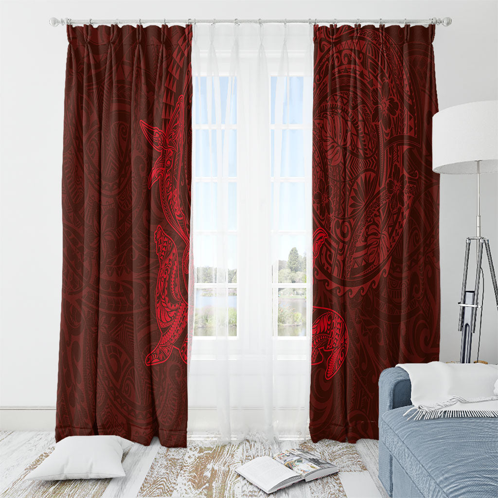 Hawaiian Monk Seal and Whale Window Curtain Kakau Tribal Pattern Red Color LT03 - Polynesian Pride