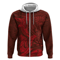 Hawaiian Monk Seal and Whale Zip Hoodie Kakau Tribal Pattern Red Color LT03 Zip Hoodie Red - Polynesian Pride