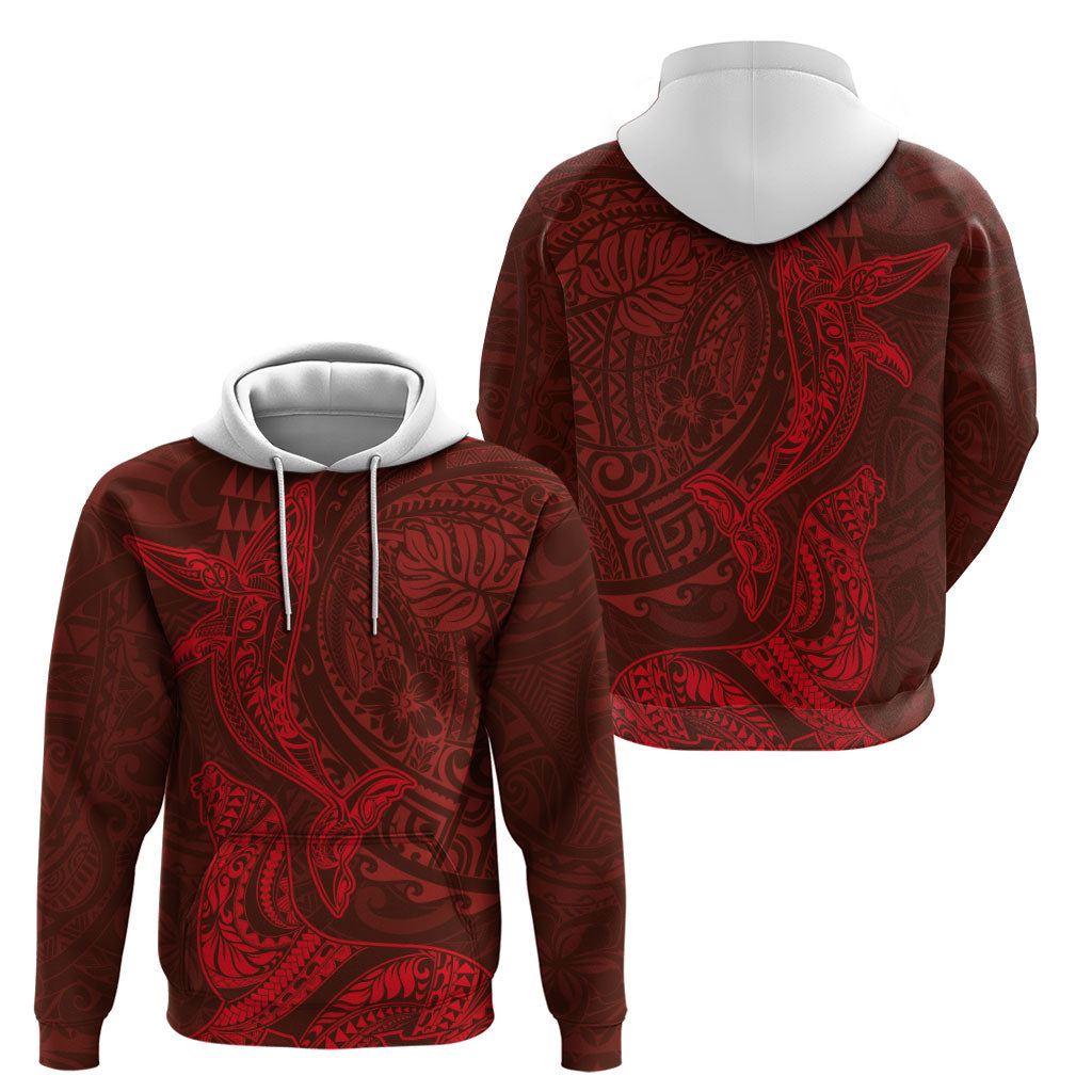 Hawaiian Monk Seal and Whale Zip Hoodie Kakau Tribal Pattern Red Color LT03 - Polynesian Pride