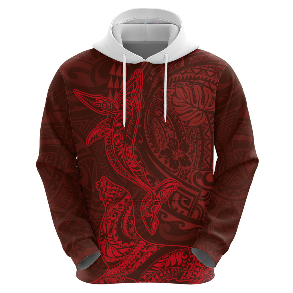 Hawaiian Monk Seal and Whale Zip Hoodie Kakau Tribal Pattern Red Color LT03 - Polynesian Pride