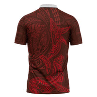 Hawaiian Monk Seal and Whale Zipper Polo Shirt Kakau Tribal Pattern Red Color LT03 - Polynesian Pride