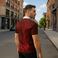 Hawaiian Monk Seal and Whale Zipper Polo Shirt Kakau Tribal Pattern Red Color LT03 - Polynesian Pride