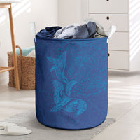 Hawaiian Monk Seal and Whale Laundry Basket Kakau Tribal Pattern Blue Color LT03 Blue - Polynesian Pride
