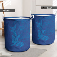 Hawaiian Monk Seal and Whale Laundry Basket Kakau Tribal Pattern Blue Color LT03 - Polynesian Pride