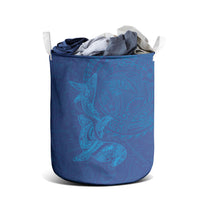 Hawaiian Monk Seal and Whale Laundry Basket Kakau Tribal Pattern Blue Color LT03 - Polynesian Pride