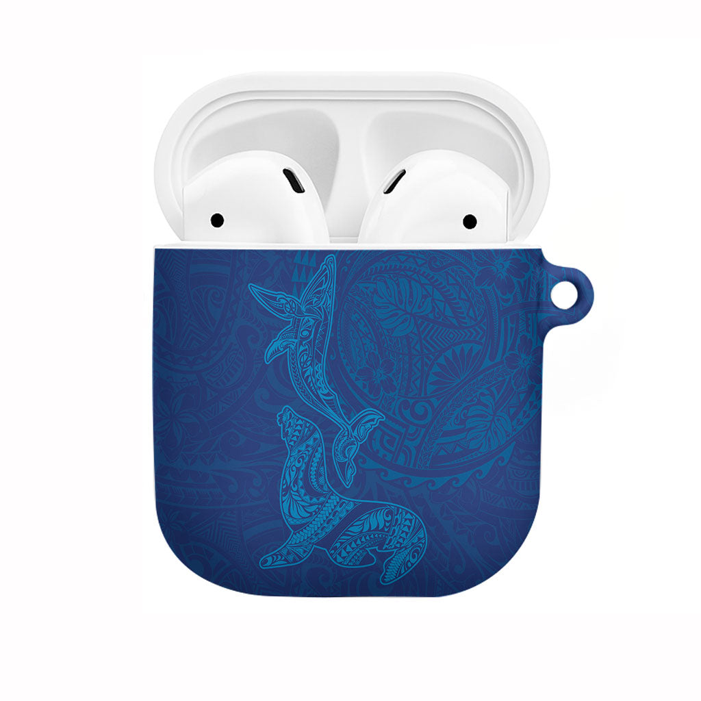 Hawaiian Monk Seal and Whale AirPods Case Kakau Tribal Pattern Blue Color LT03 Blue - Polynesian Pride