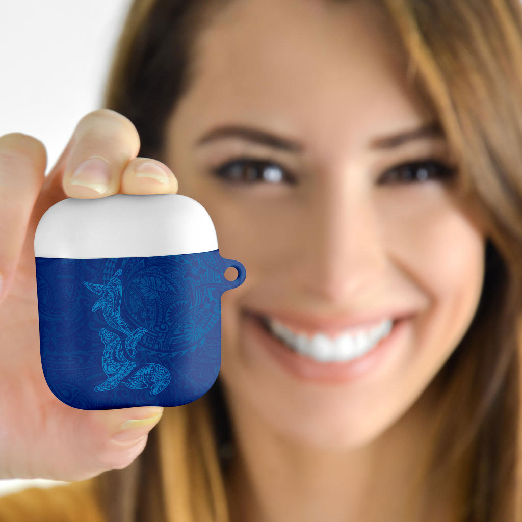 Hawaiian Monk Seal and Whale AirPods Case Kakau Tribal Pattern Blue Color LT03 - Polynesian Pride