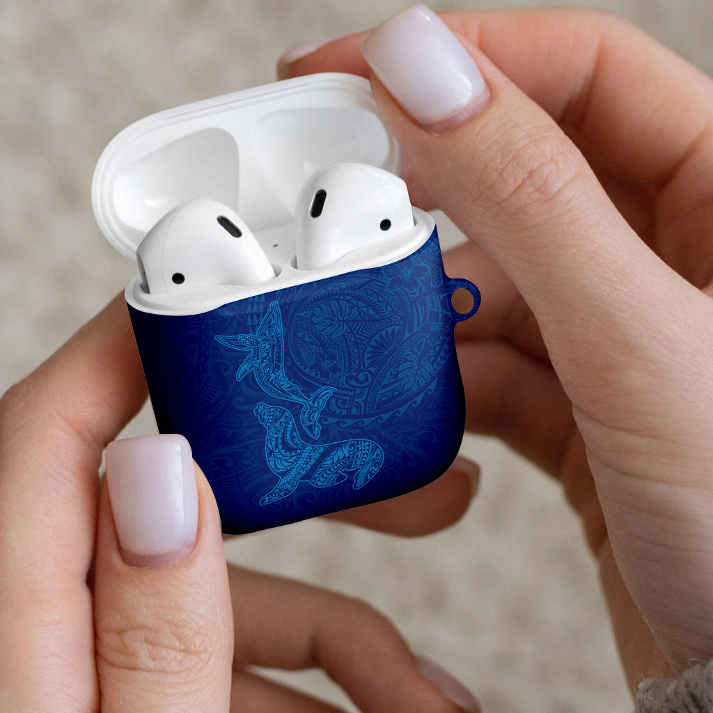 Hawaiian Monk Seal and Whale AirPods Case Kakau Tribal Pattern Blue Color LT03 - Polynesian Pride