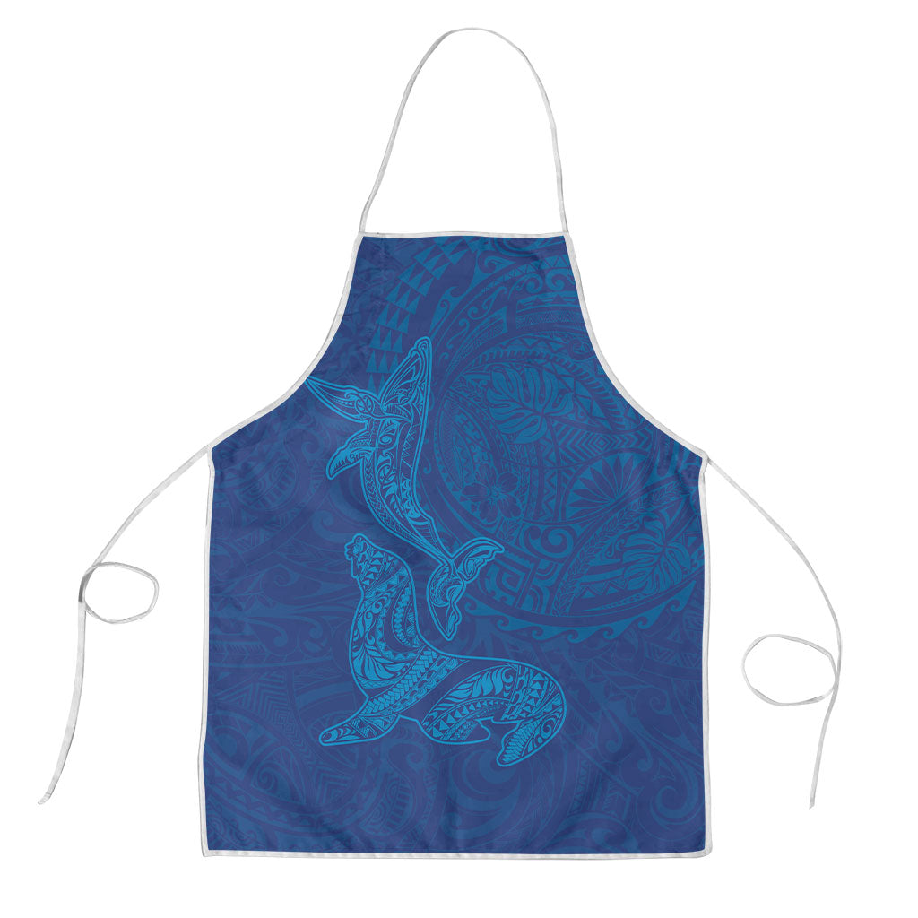 Hawaiian Monk Seal and Whale Apron Kakau Tribal Pattern Blue Color LT03 Blue - Polynesian Pride