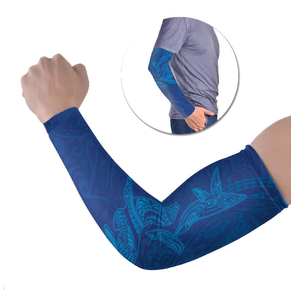 Hawaiian Monk Seal and Whale Arm Sleeves Kakau Tribal Pattern Blue Color
