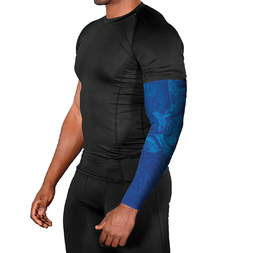 Hawaiian Monk Seal and Whale Arm Sleeves Kakau Tribal Pattern Blue Color