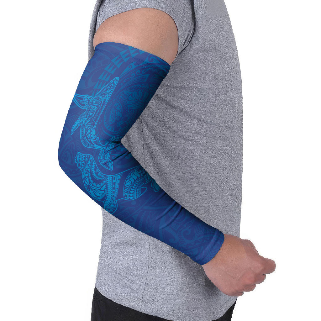 Hawaiian Monk Seal and Whale Arm Sleeves Kakau Tribal Pattern Blue Color