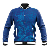 Hawaiian Monk Seal and Whale Baseball Jacket Kakau Tribal Pattern Blue Color LT03 Unisex Blue - Polynesian Pride