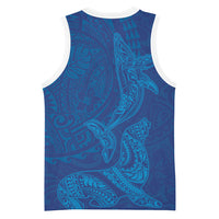 Hawaiian Monk Seal and Whale Basketball Jersey Kakau Tribal Pattern Blue Color LT03 - Polynesian Pride