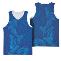 Hawaiian Monk Seal and Whale Basketball Jersey Kakau Tribal Pattern Blue Color LT03 - Polynesian Pride
