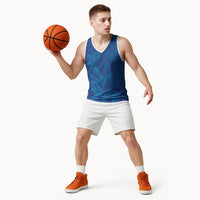 Hawaiian Monk Seal and Whale Basketball Jersey Kakau Tribal Pattern Blue Color LT03 - Polynesian Pride