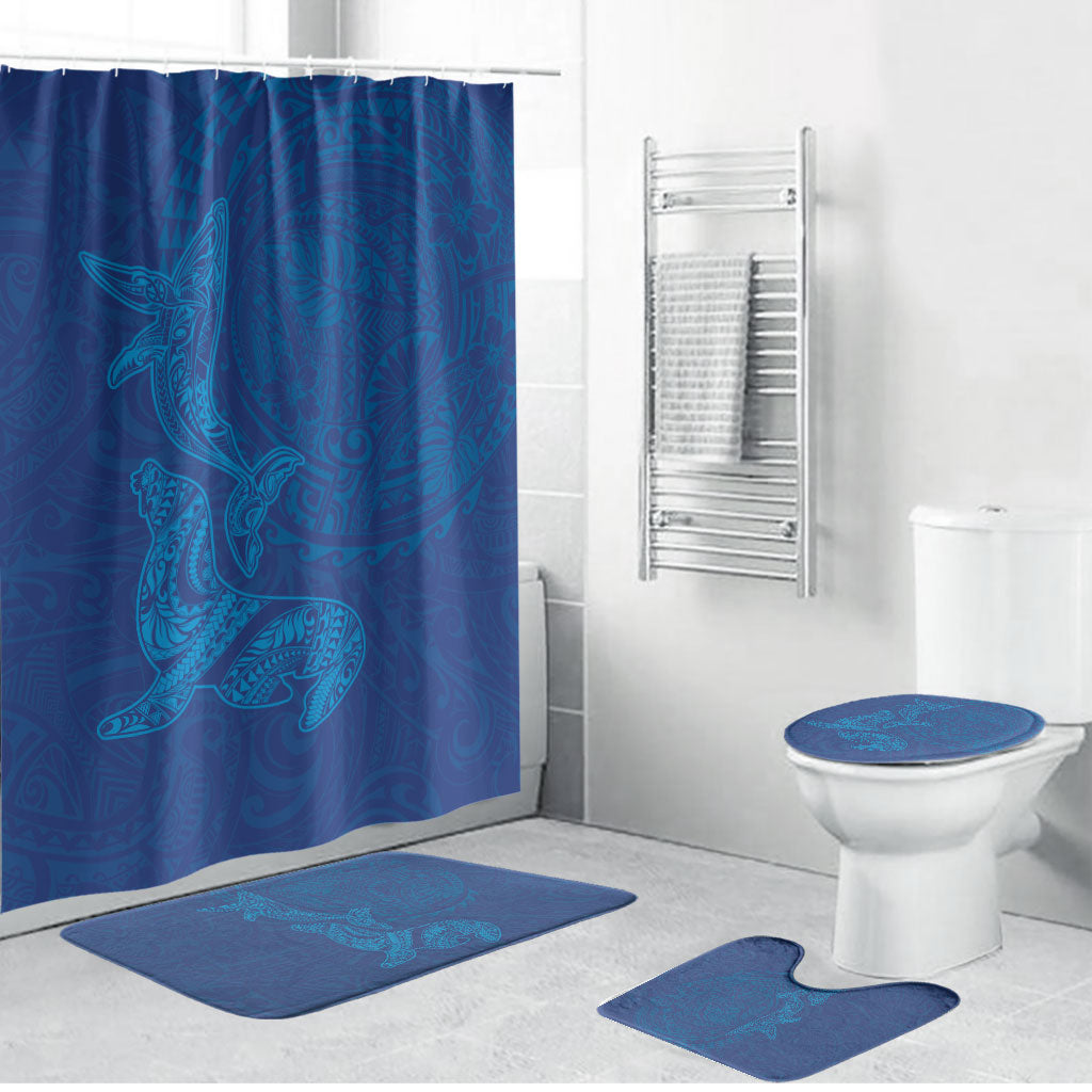 Hawaiian Monk Seal and Whale Bathroom Set Kakau Tribal Pattern Blue Color LT03 Bathroom Set (4 pcs) Blue - Polynesian Pride