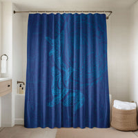 Hawaiian Monk Seal and Whale Bathroom Set Kakau Tribal Pattern Blue Color LT03 Shower Curtain Only Blue - Polynesian Pride