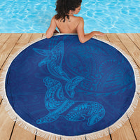 Hawaiian Monk Seal and Whale Beach Blanket Kakau Tribal Pattern Blue Color LT03 - Polynesian Pride