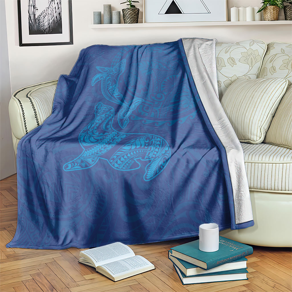 Hawaiian Monk Seal and Whale Blanket Kakau Tribal Pattern Blue Color LT03 Blue - Polynesian Pride