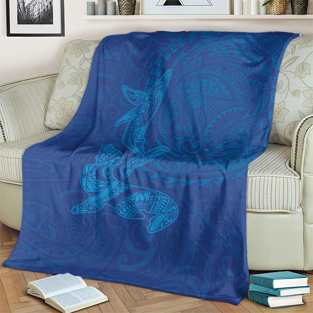 Hawaiian Monk Seal and Whale Blanket Kakau Tribal Pattern Blue Color LT03 - Polynesian Pride