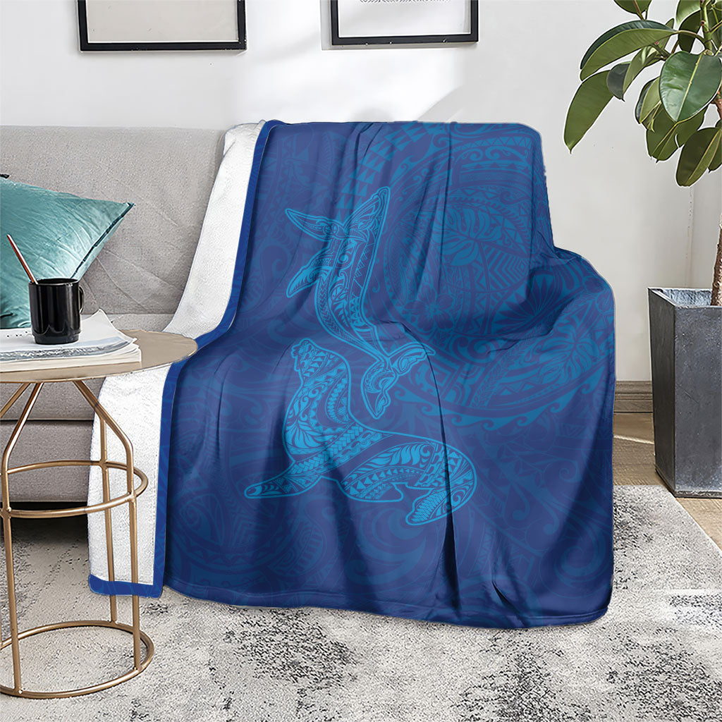 Hawaiian Monk Seal and Whale Blanket Kakau Tribal Pattern Blue Color LT03 - Polynesian Pride
