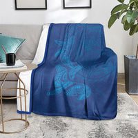 Hawaiian Monk Seal and Whale Blanket Kakau Tribal Pattern Blue Color LT03 - Polynesian Pride