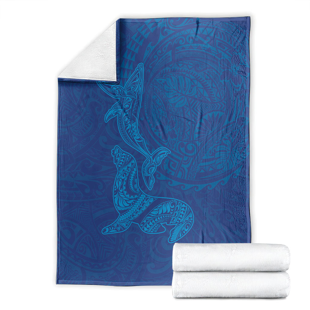 Hawaiian Monk Seal and Whale Blanket Kakau Tribal Pattern Blue Color LT03 - Polynesian Pride