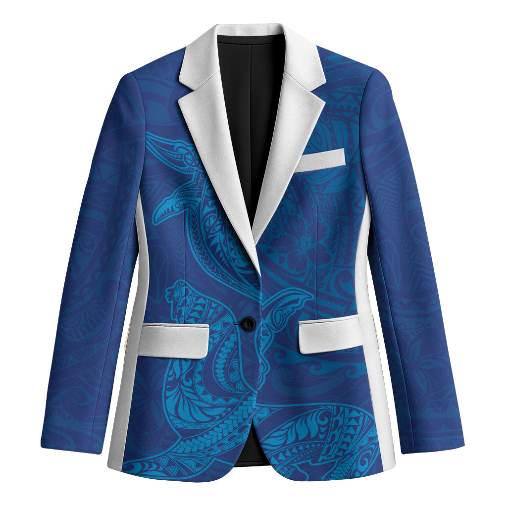 Hawaiian Monk Seal and Whale Blazer Kakau Tribal Pattern Blue Color LT03 Unisex Blue - Polynesian Pride