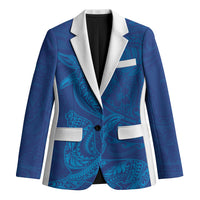 Hawaiian Monk Seal and Whale Blazer Kakau Tribal Pattern Blue Color LT03 Unisex Blue - Polynesian Pride