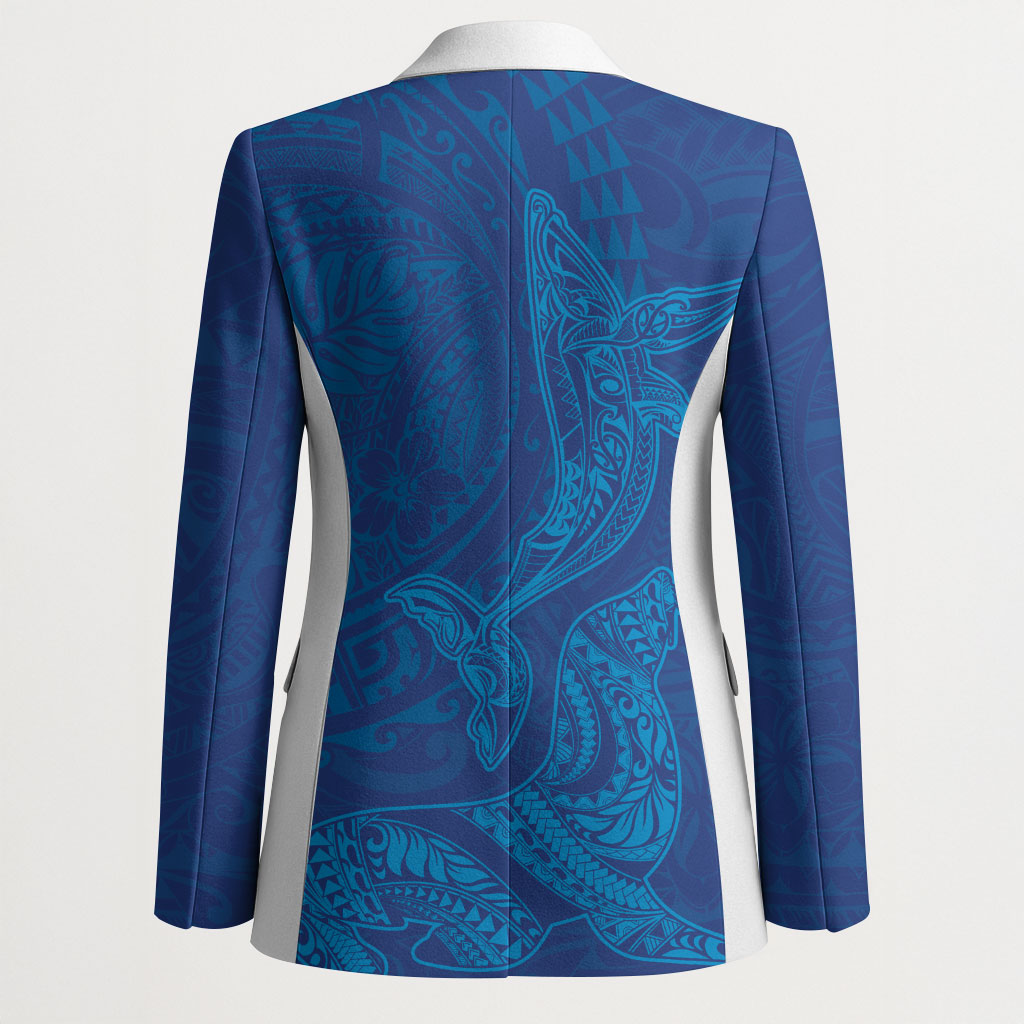 Hawaiian Monk Seal and Whale Blazer Kakau Tribal Pattern Blue Color LT03 - Polynesian Pride