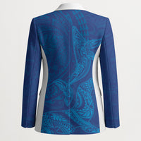 Hawaiian Monk Seal and Whale Blazer Kakau Tribal Pattern Blue Color LT03 - Polynesian Pride