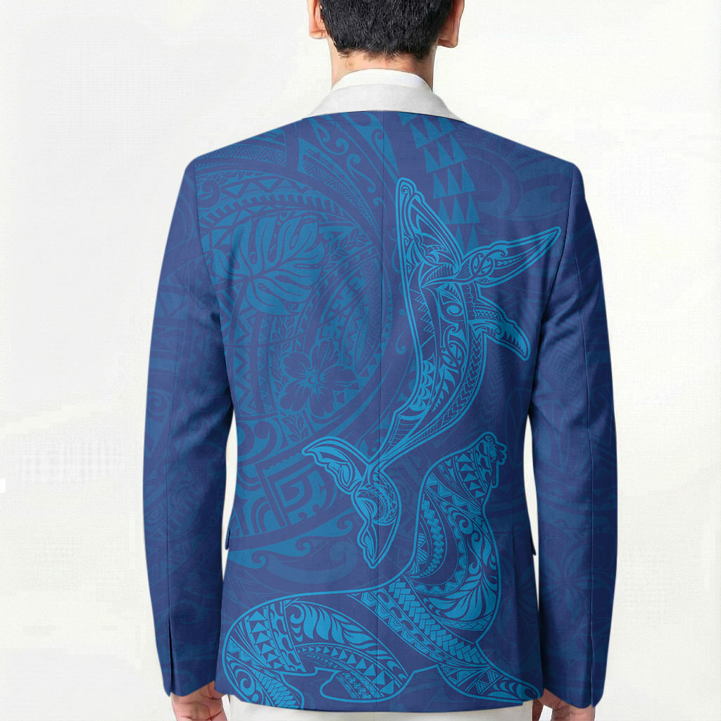 Hawaiian Monk Seal and Whale Blazer Kakau Tribal Pattern Blue Color LT03 - Polynesian Pride
