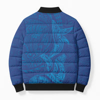 Hawaiian Monk Seal and Whale Bomber Puffer Jacket Kakau Tribal Pattern Blue Color LT03 - Polynesian Pride