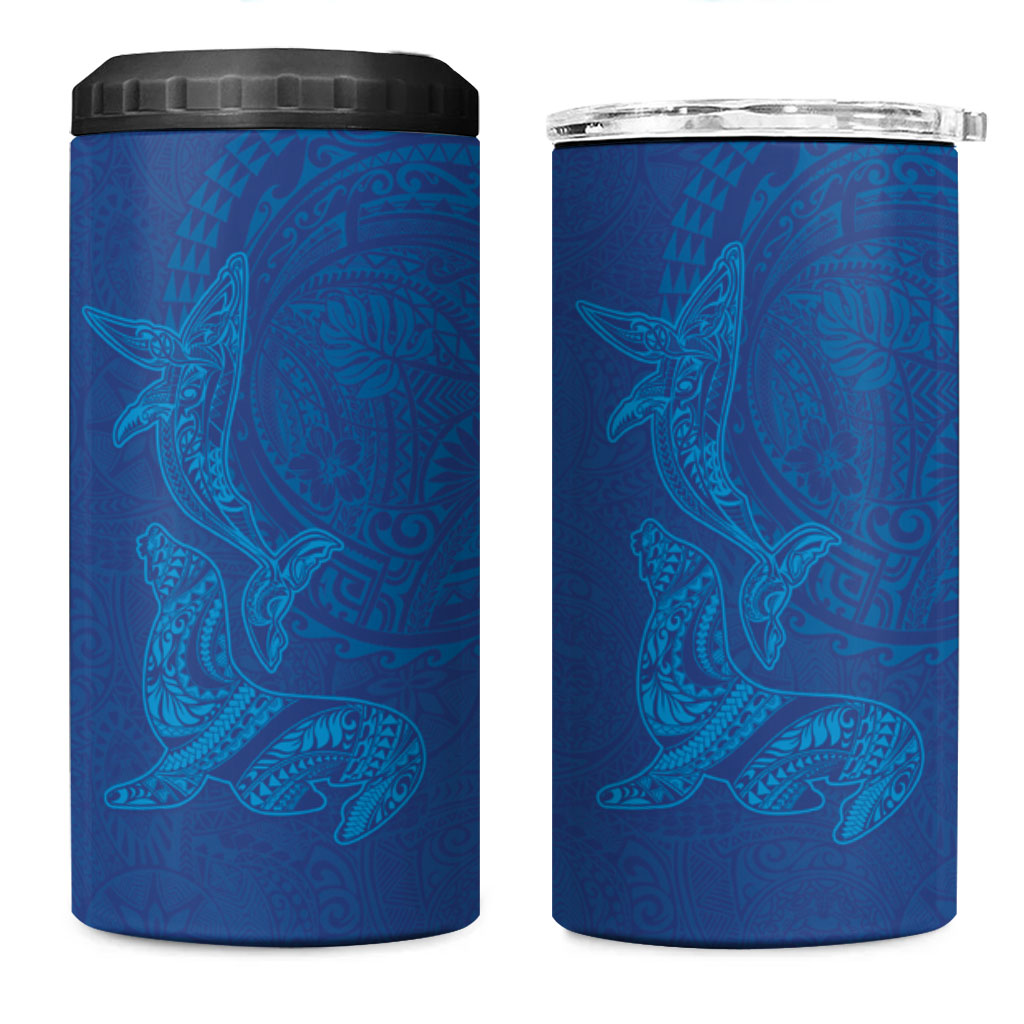 Hawaiian Monk Seal and Whale 4 in 1 Can Cooler Tumbler Kakau Tribal Pattern Blue Color LT03 One Size: 16 oz Blue - Polynesian Pride