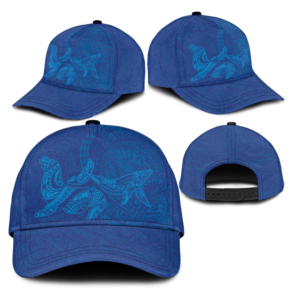 Hawaiian Monk Seal and Whale Classic Cap Kakau Tribal Pattern Blue Color LT03 - Polynesian Pride