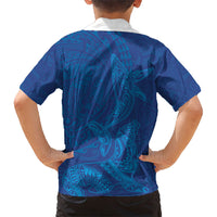 Hawaiian Monk Seal and Whale Family Matching Mermaid Dress and Hawaiian Shirt Kakau Tribal Pattern Blue Color