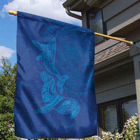 Hawaiian Monk Seal and Whale Garden Flag Kakau Tribal Pattern Blue Color LT03 - Polynesian Pride