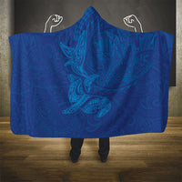 Hawaiian Monk Seal and Whale Hooded Blanket Kakau Tribal Pattern Blue Color