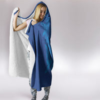 Hawaiian Monk Seal and Whale Hooded Blanket Kakau Tribal Pattern Blue Color