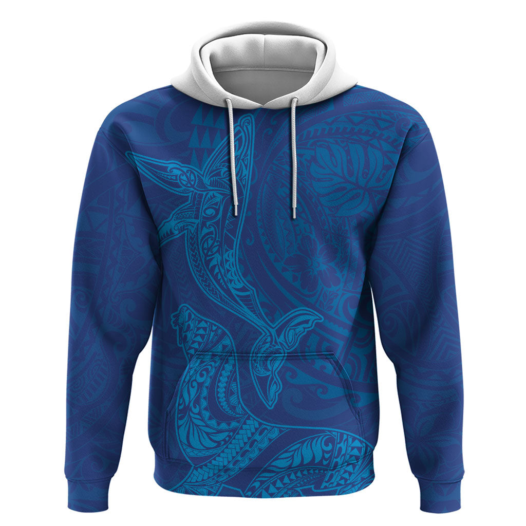 Hawaiian Monk Seal and Whale Hoodie Kakau Tribal Pattern Blue Color LT03 Pullover Hoodie Blue - Polynesian Pride