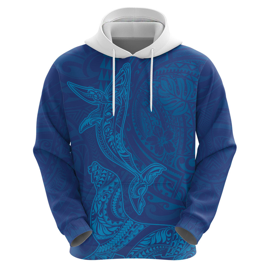 Hawaiian Monk Seal and Whale Hoodie Kakau Tribal Pattern Blue Color LT03 - Polynesian Pride