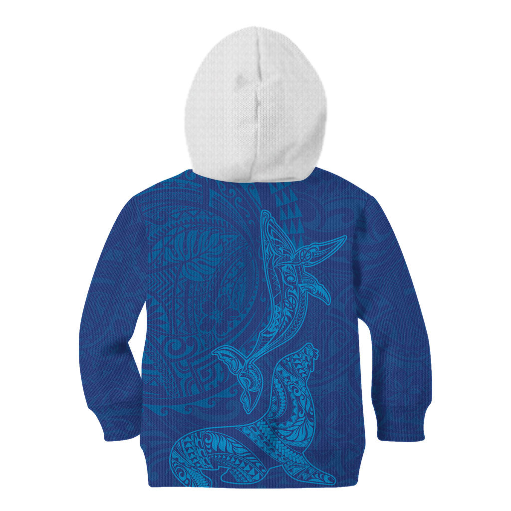 Hawaiian Monk Seal and Whale Kid Hoodie Kakau Tribal Pattern Blue Color LT03 - Polynesian Pride