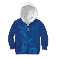 Hawaiian Monk Seal and Whale Kid Hoodie Kakau Tribal Pattern Blue Color LT03 Zip Hoodie Blue - Polynesian Pride